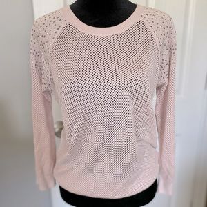 Express Long Sleeve Fishnet Studded Shoulder Top